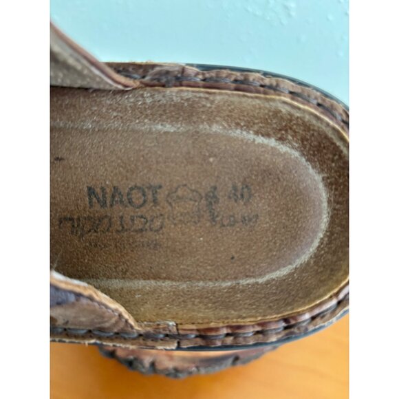 Naot Brown Leather Slip-On Sandals With Embroidered Detail & Low Wedge Heel - Picture 12 of 12